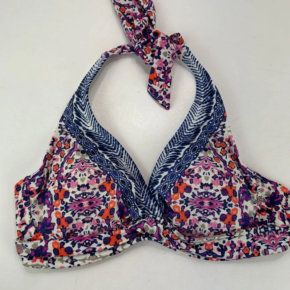 Athleta Purple Pink Orange Floral Halter Bikini Top